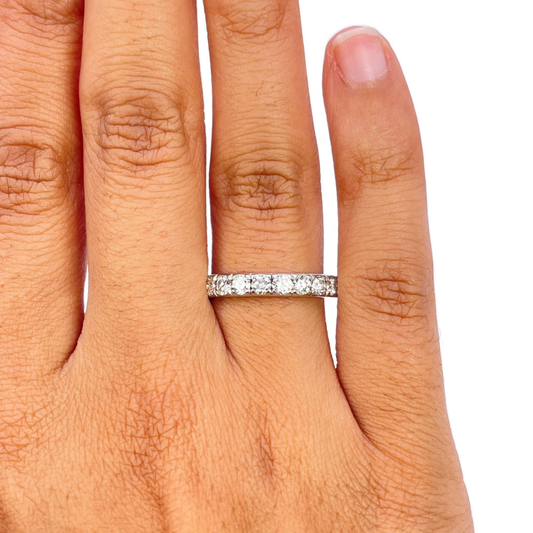 18ct White Gold Natural Diamond Half Eternity Ring Claw Set 0.71ct