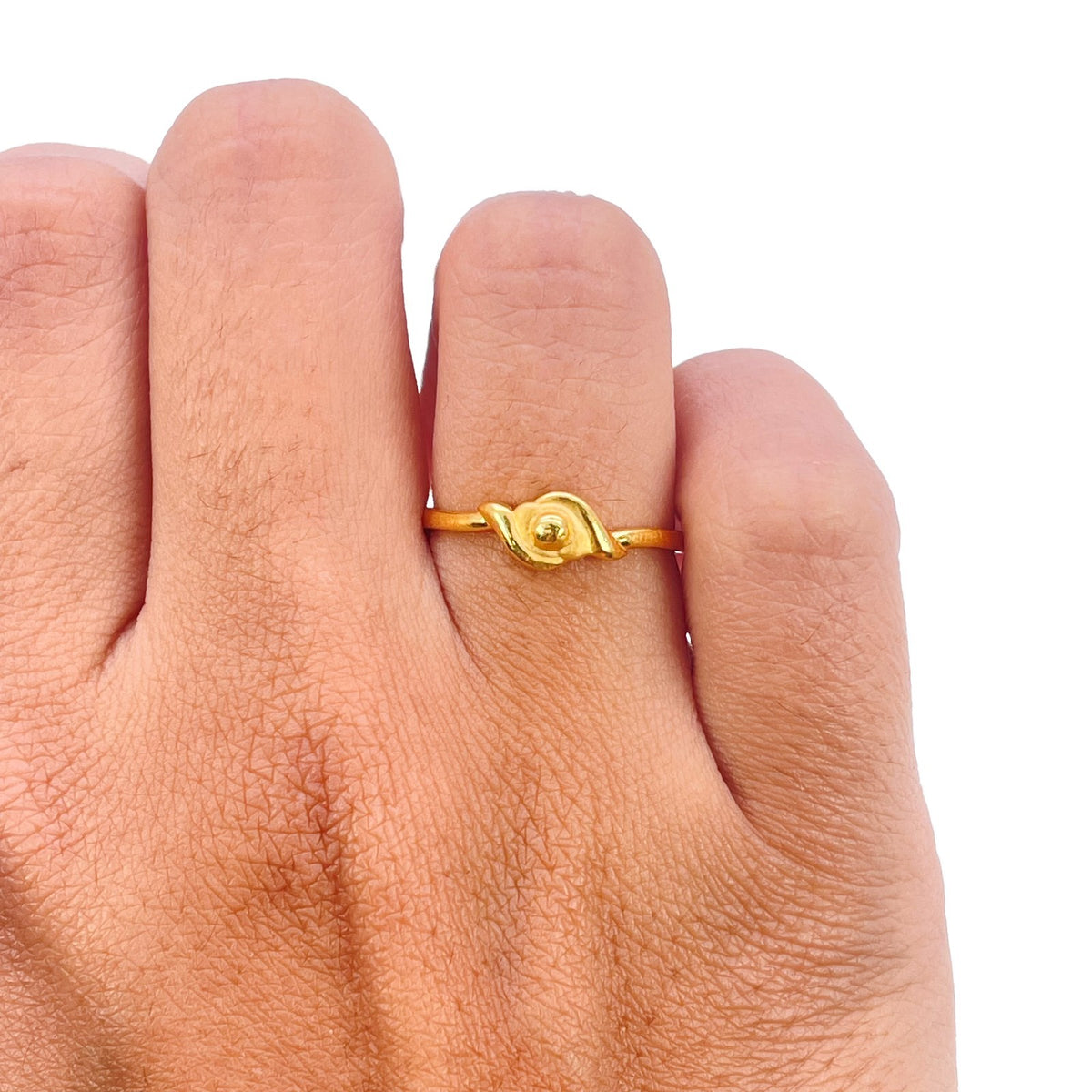 22ct Yellow Gold Minimalist Abstract Swirl Ring Center Bead