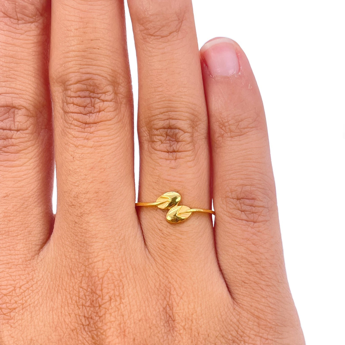 22ct Yellow Gold Double Leaf Ring Matte & Polished Finish