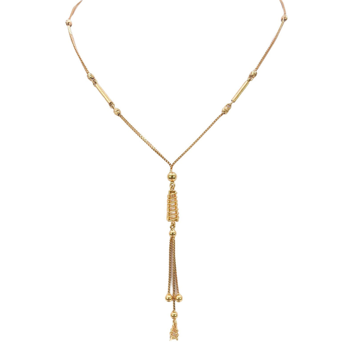 22ct Yellow Gold Tassel Necklace & Hoop Earring Set Lattice Drop Y Chain