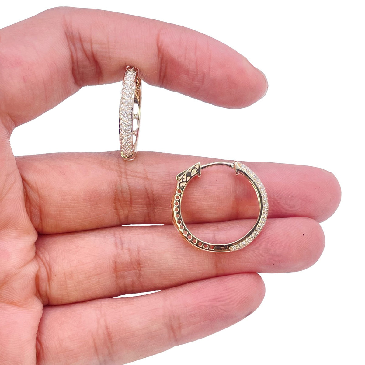 14ct Gold Diamond Hoops 0.60ct Natural Diamond Huggies Earrings 16.5mm Diameter
