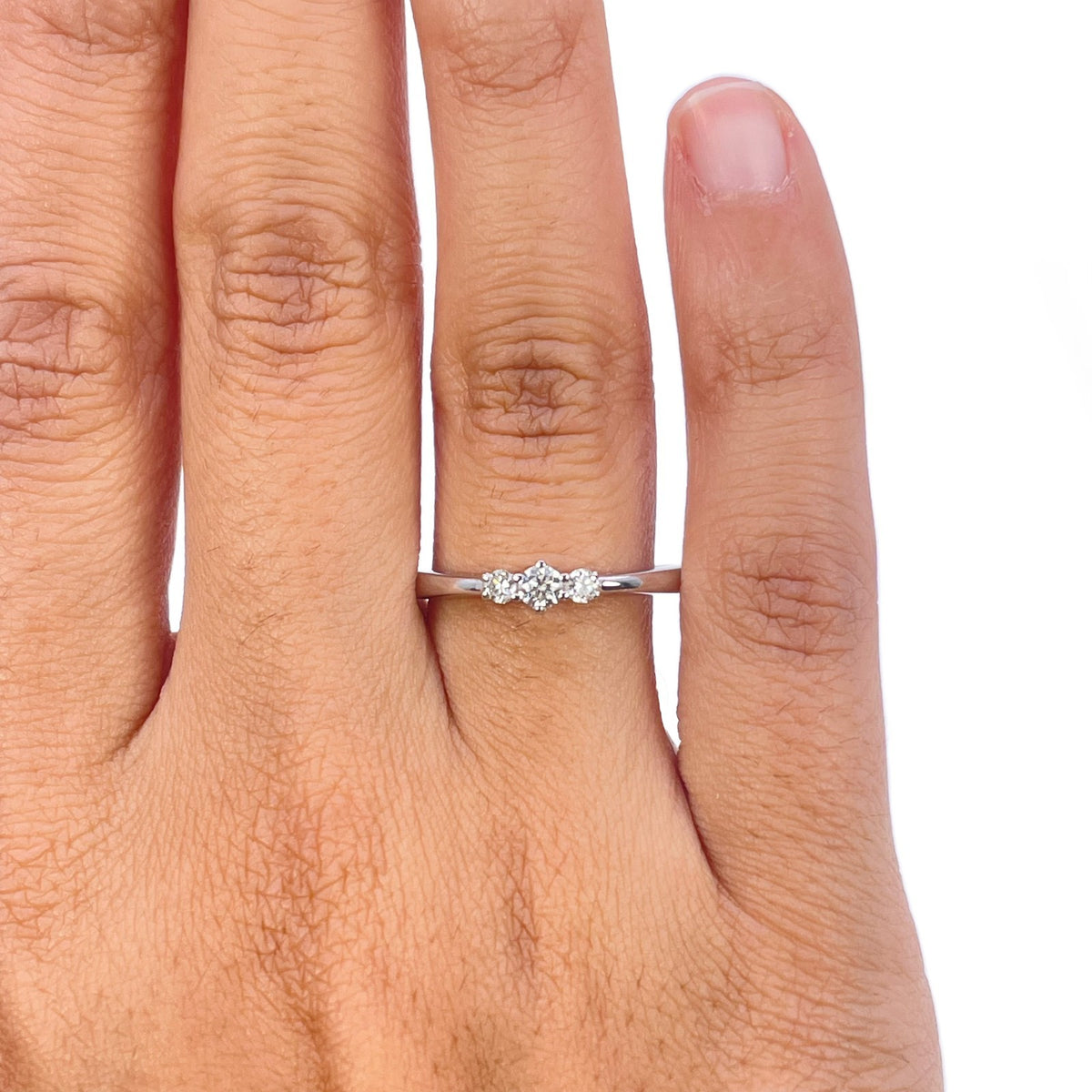 14ct White Gold Natural Diamond Trilogy Ring Three Stone Claw Set 0.15ct