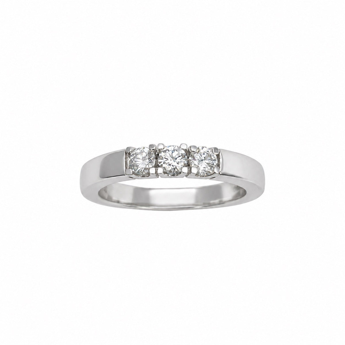 18ct White Gold Three Stone Natural Diamond Ring Trilogy Band 0.28ct
