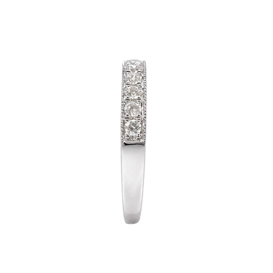18ct white gold milgrain diamond band ring, vintage inspired, side view
