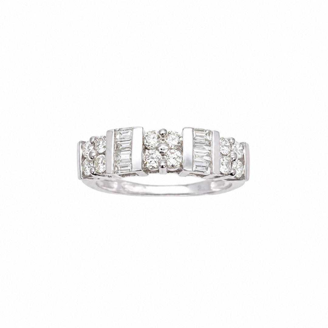18ct White Gold Natural Round & Baguette Diamond Half Eternity Ring 0.60ct