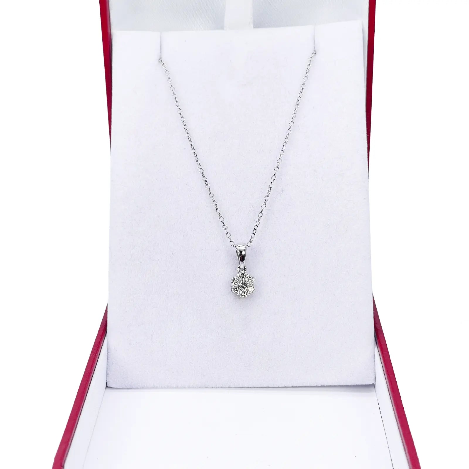 9ct White Gold Natural Round Cluster Diamond Pendant Chain Necklace 0.25ct 