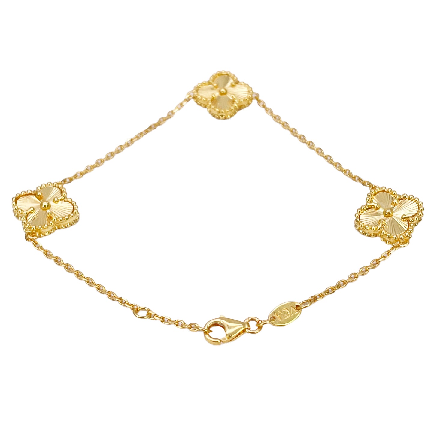 22ct Yellow Gold 3 Floral Clover Diamond Cut Bracelet 7 Inches