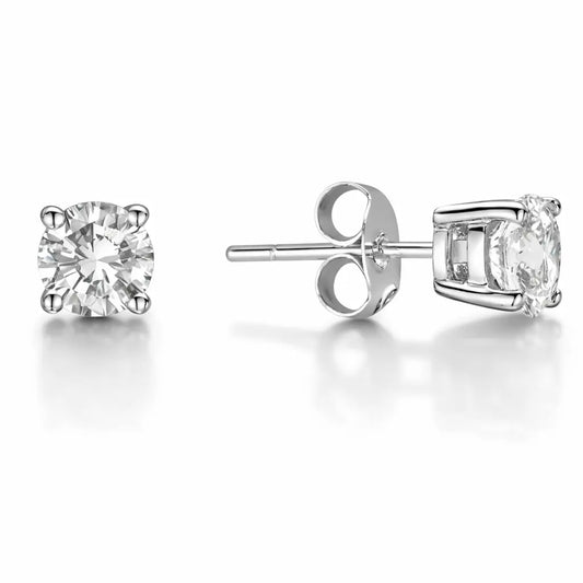 Natural Round Diamond Solitaire 4-Claw 1.00ct Pair Stud Earrings GIA Certified  Diamond earring