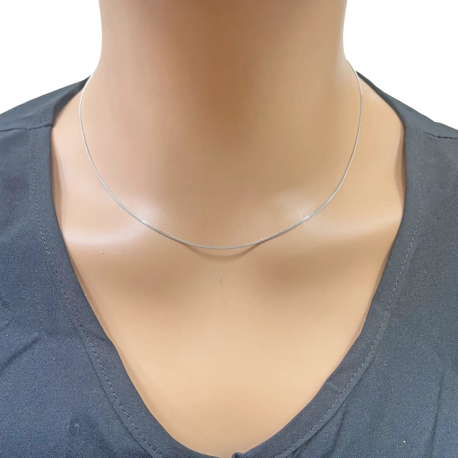 Platinum Curb Chain Necklace 18 Inches 0.8mm Width 