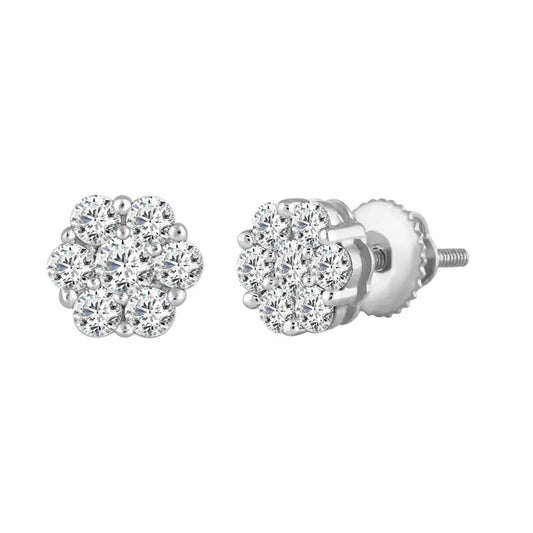 14ct White Gold Diamond Daisy Cluster Earrings 0.75cts GSI diamond Hallmarked 