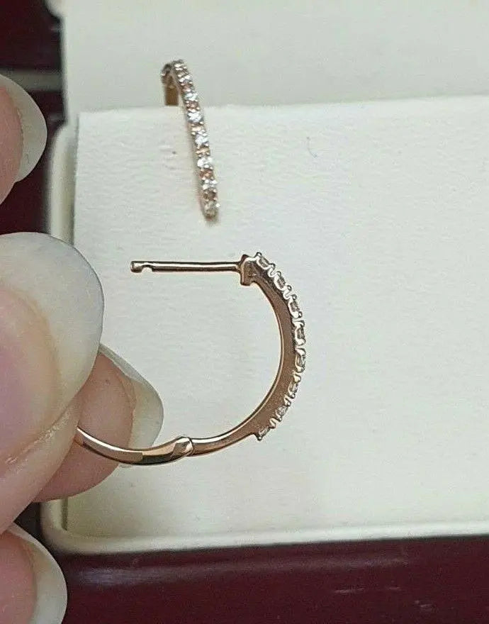 18ct Rose Gold Diamond Pair of Hoop Earrings 0.10ct 1.1mm wide 