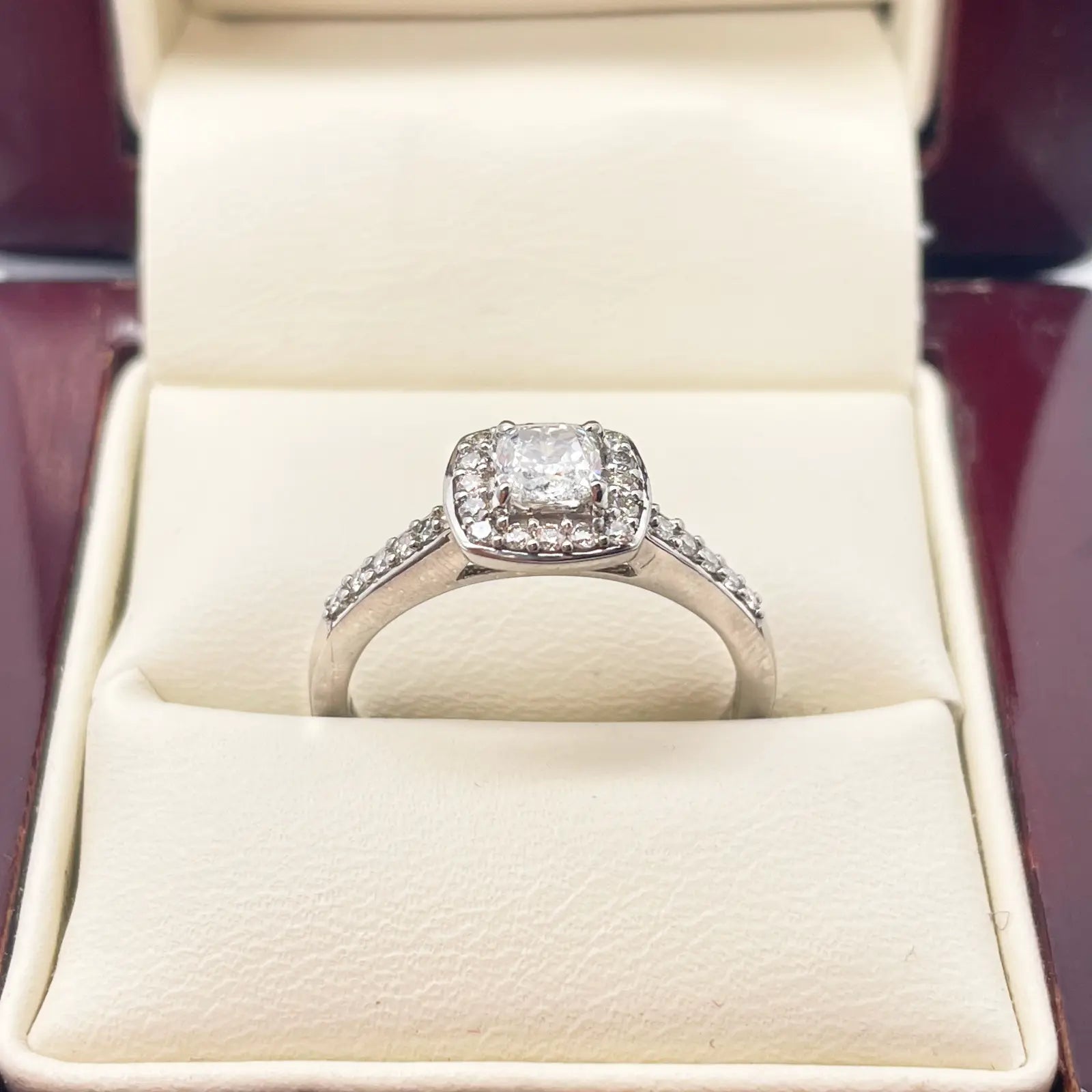 18ct White Gold 4-Claw Cushion Natural Diamond Halo Engagement Ring 0.60ct GIA  Diamond Ring