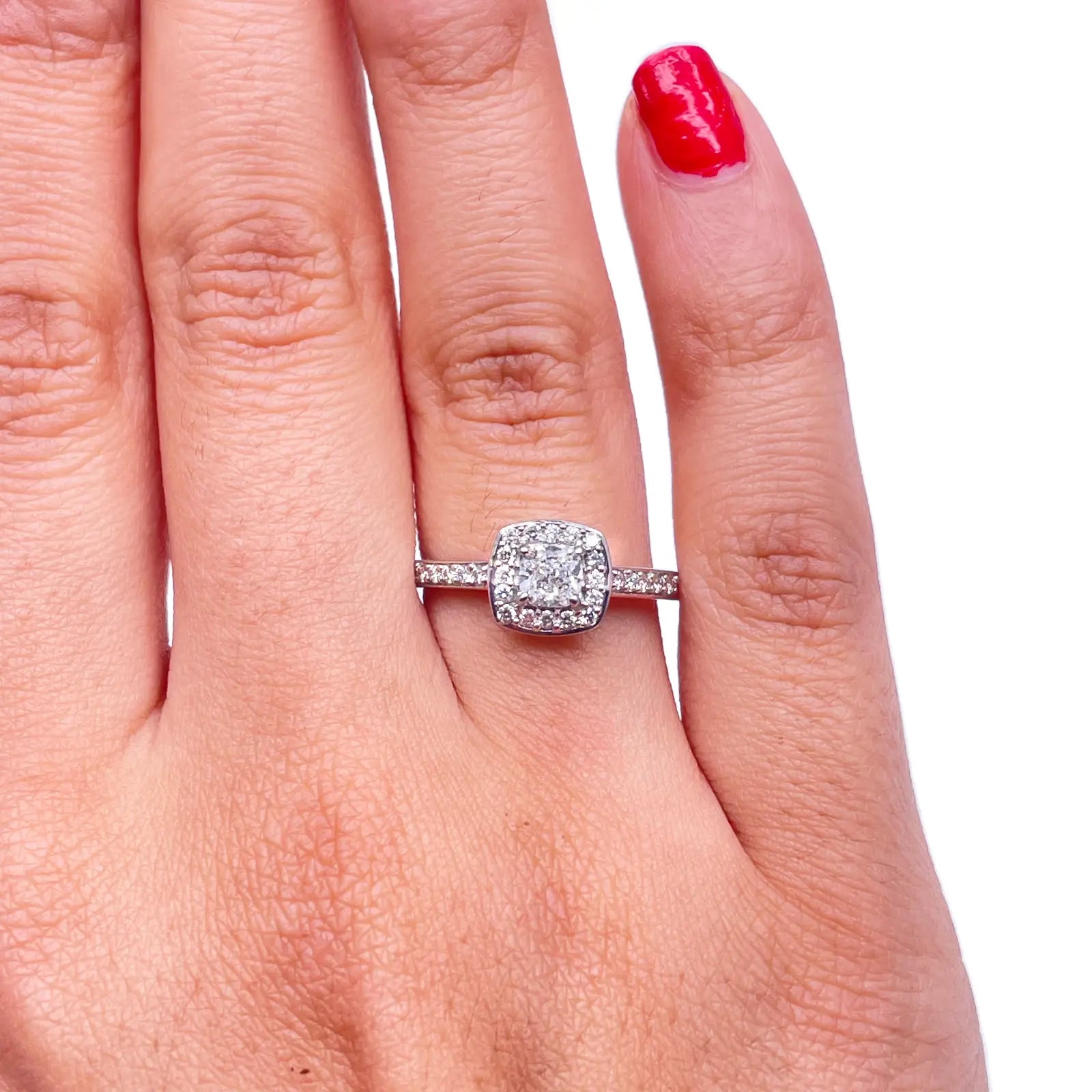 18ct White Gold 4-Claw Cushion Natural Diamond Halo Engagement Ring 0.60ct GIA  Diamond Ring