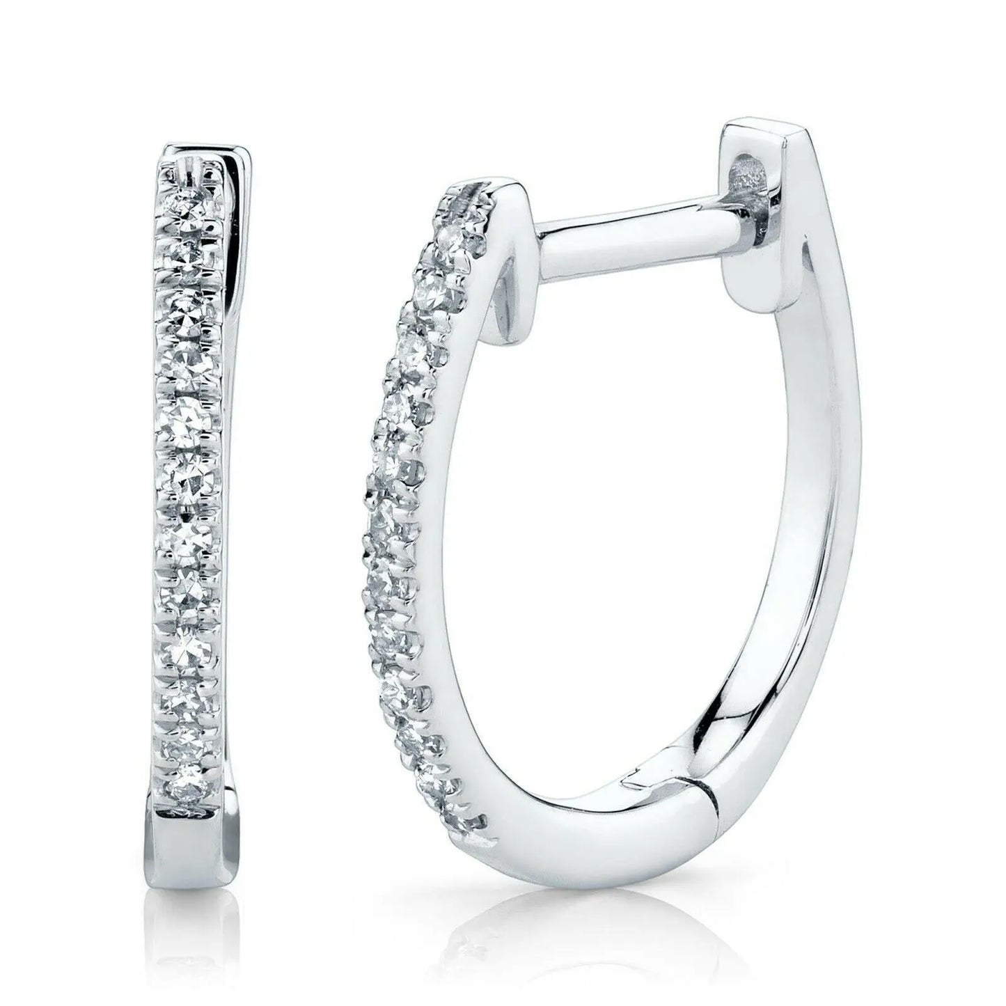 18ct White Gold Diamond Pair of Hoop Earrings 0.10 carats 1.1mm wide 
