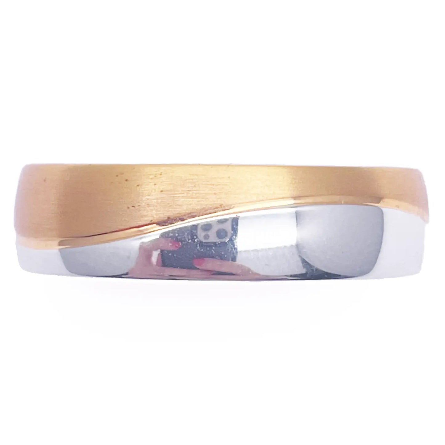 18ct White/Yellow Gold Two-Tone Mens Wedding 6mm Band With Half Matt Groove 