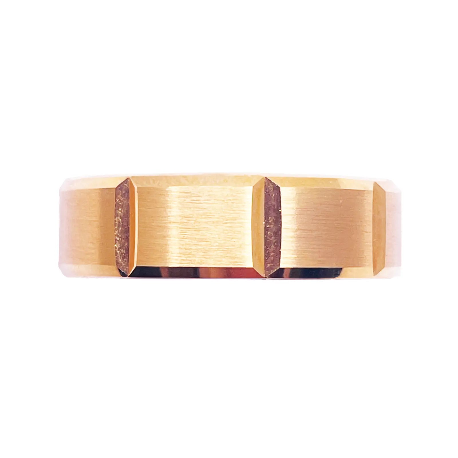 18ct Yellow Mens Wedding 6mm Band Fancy Square Matt Finish Bevelled Groove Edges 