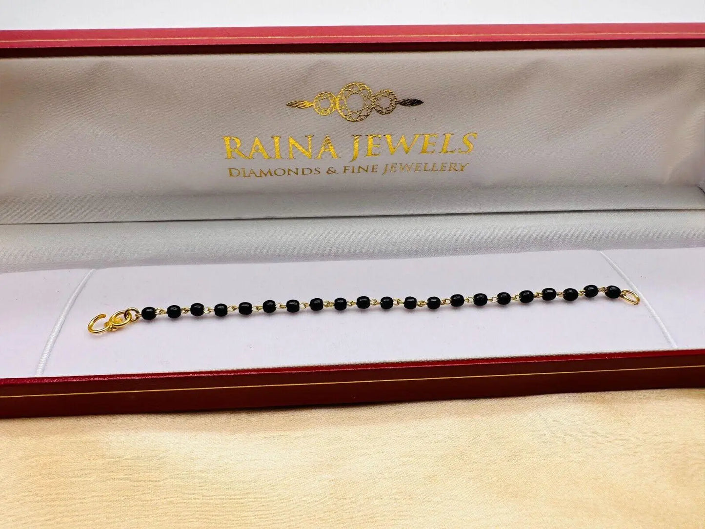 22ct Yellow Gold Baby Bracelet Black & Gold Beads  (Maniya / Manka / Nazariya) 
