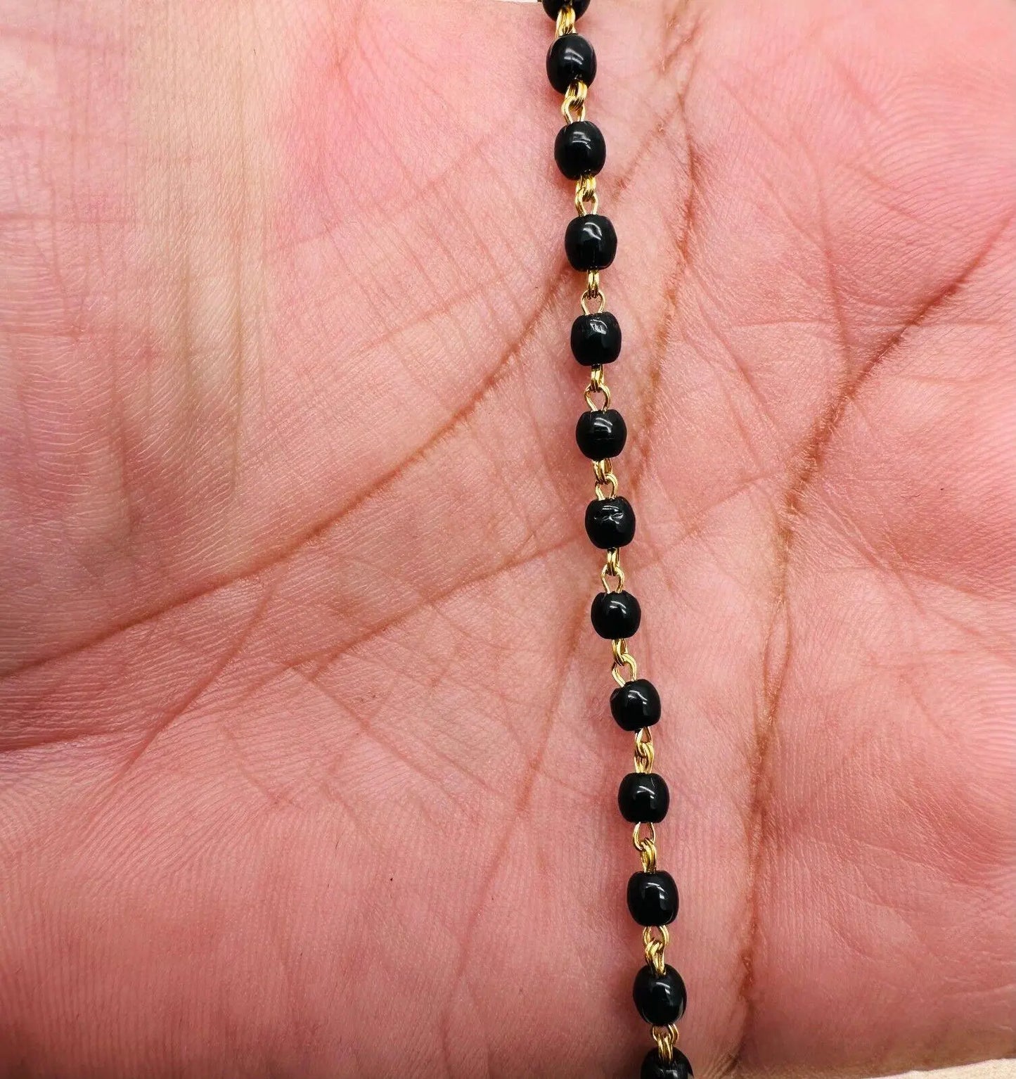 22ct Yellow Gold Baby Bracelet Black & Gold Beads  (Maniya / Manka / Nazariya) 