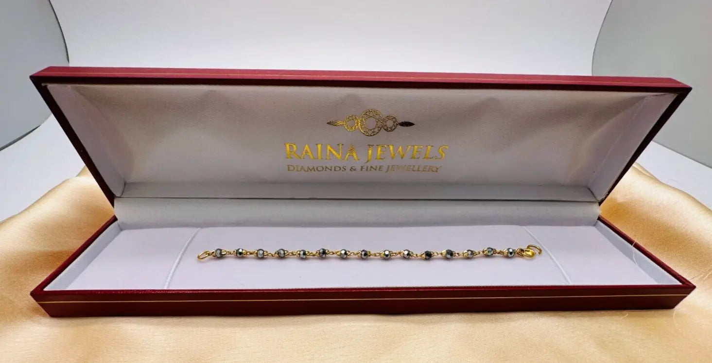 22ct Yellow Gold Baby Bracelet Black & Gold Beads  (Maniya / Manka / Nazariya) 