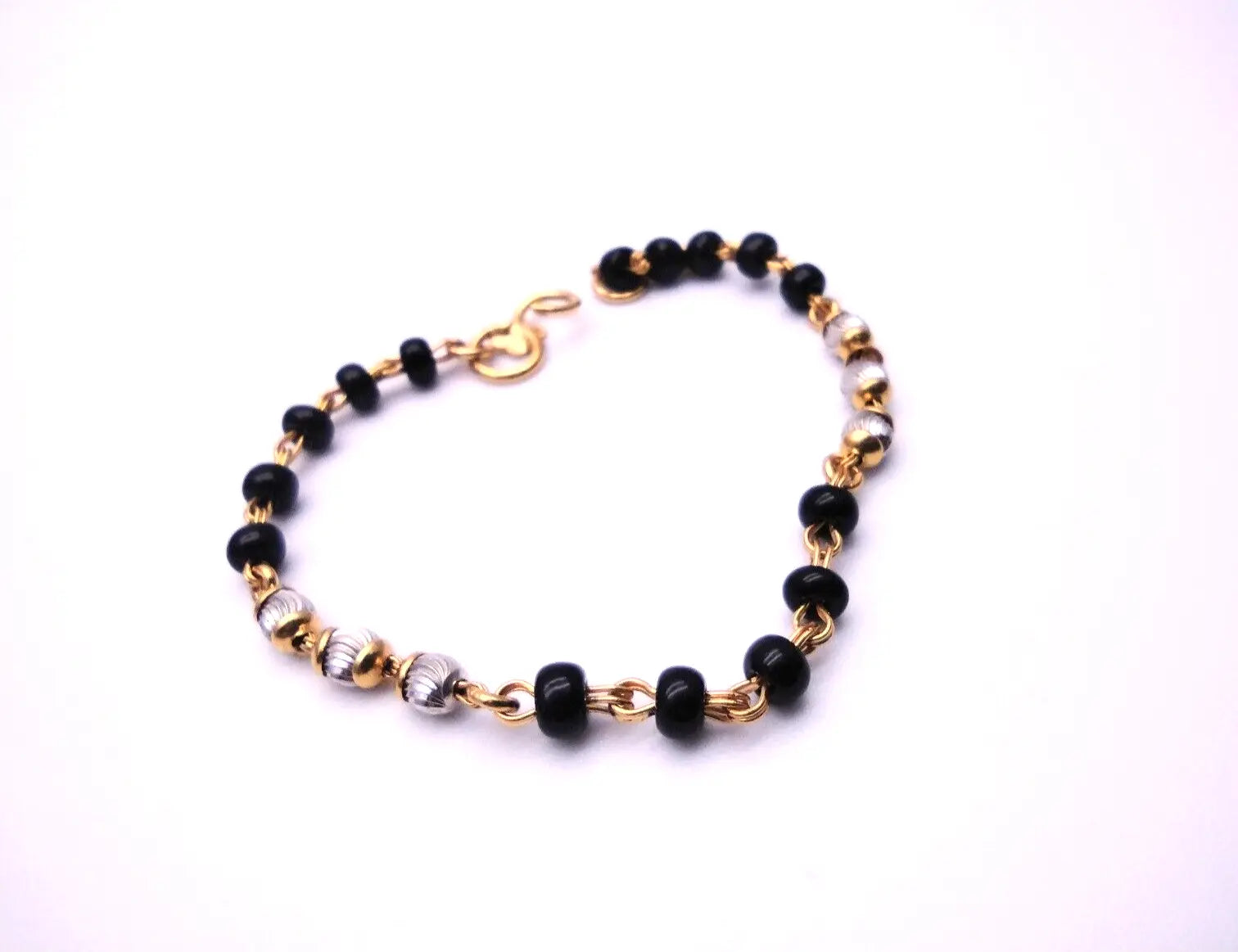 22ct Yellow Gold Baby Bracelet Black & Gold Beads  (Maniya / Manka / Nazariya) 