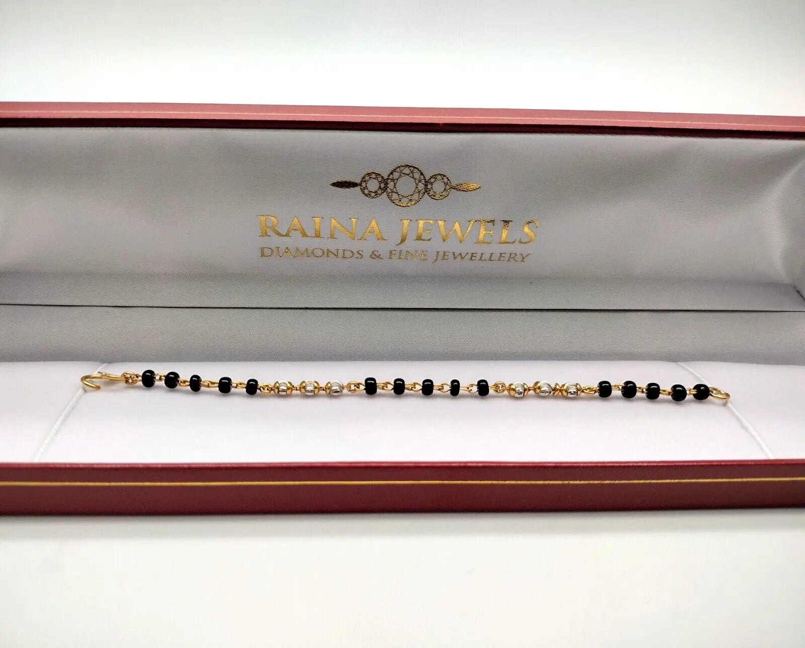 22ct Yellow Gold Baby Bracelet Black & Gold Beads  (Maniya / Manka / Nazariya) 