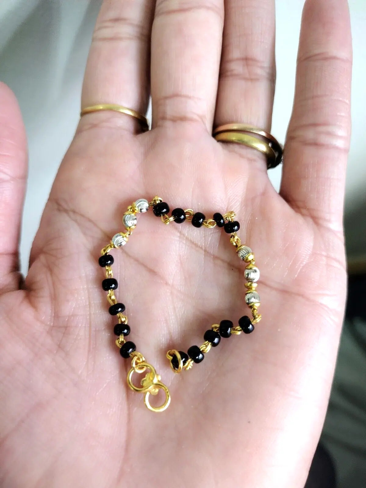 22ct Yellow Gold Baby Bracelet Black & Gold Beads  (Maniya / Manka / Nazariya) 