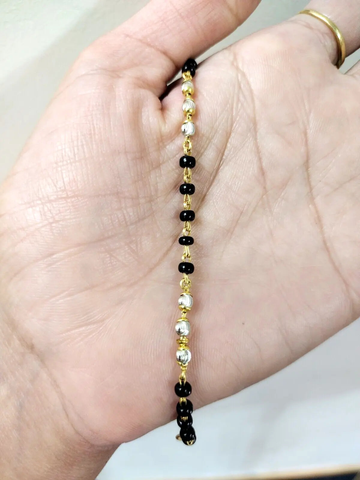 22ct Yellow Gold Baby Bracelet Black & Gold Beads  (Maniya / Manka / Nazariya) 