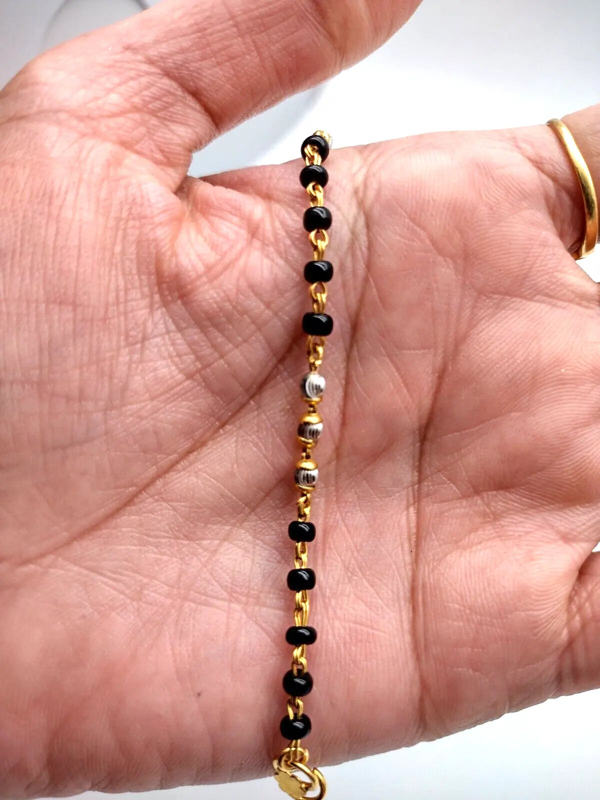 22ct Yellow Gold Baby Bracelet Black & Gold Beads  (Maniya / Manka / Nazariya) 