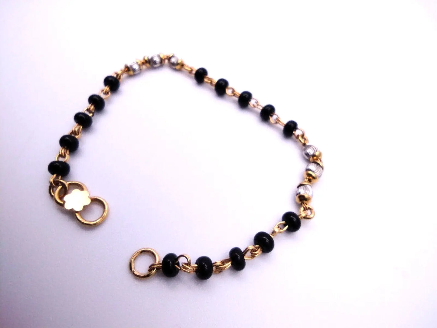 22ct Yellow Gold Baby Bracelet Black & Gold Beads  (Maniya / Manka / Nazariya) 