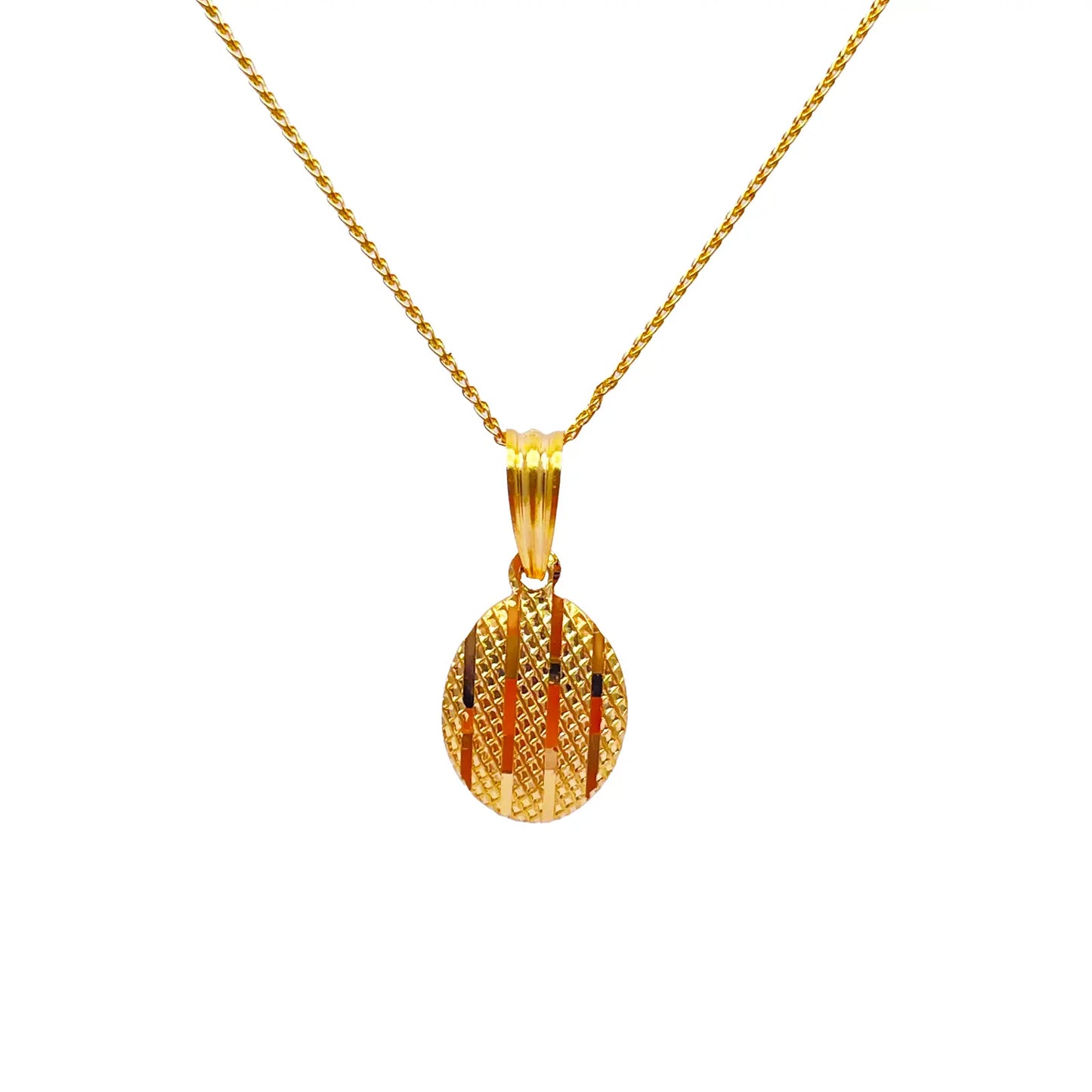 22ct Yellow Gold Diamond Cut Shiny Oval Pendant & Necklace 16''inches 
