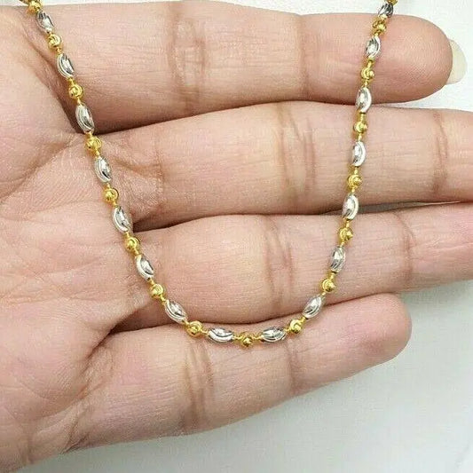 22ct Yellow Gold Ladies Two Tone Chain Necklace 16'' inches Long Hallmarked 