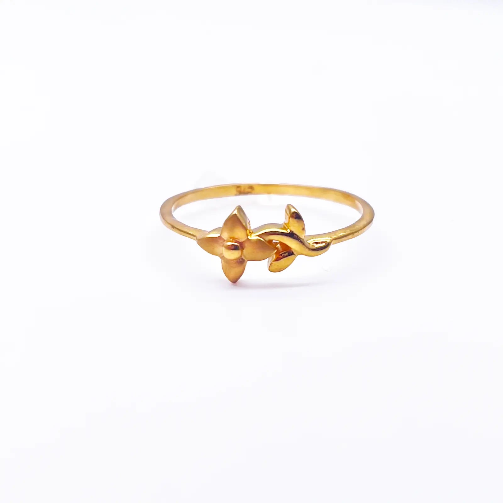 22ct Yellow Gold Polished & Matt Double Flower Minimalist Ring 