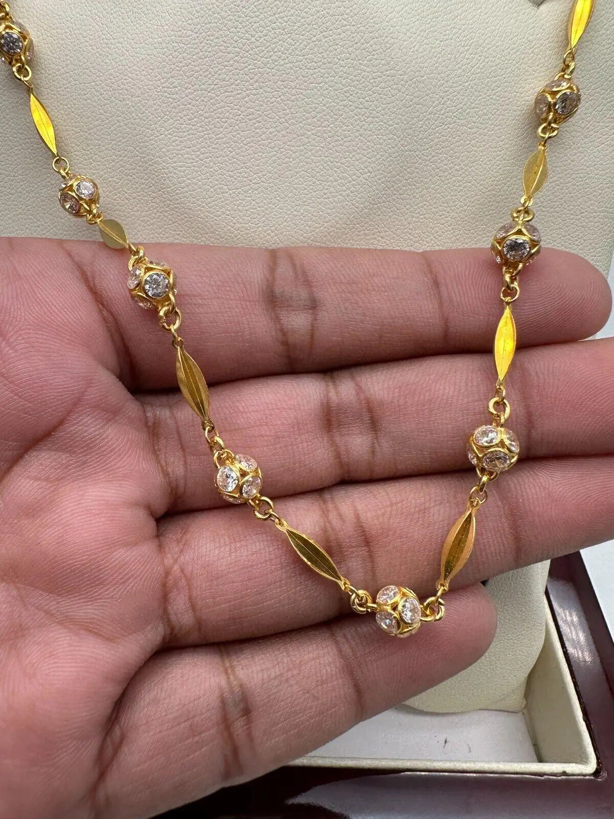 22ct Yellow Gold & Cubic Zirconia Glitter Ball Long Chain Necklace, 26 inch 